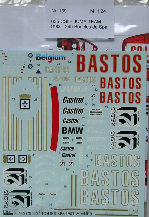 1/24 BMW 635 CSi BASTOS Juma Team 1983