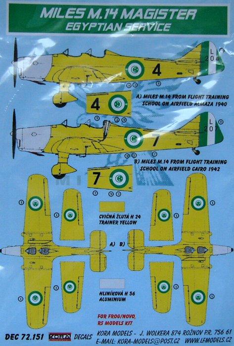 1/72 Decals Miles M.14 Magister (Egyptian Service)