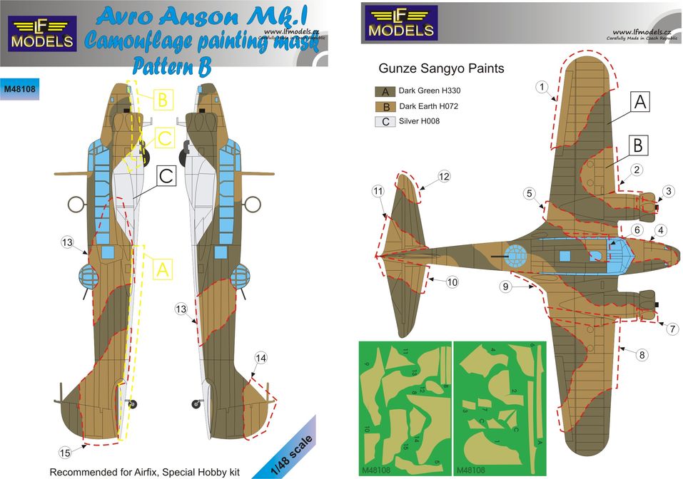 1/48 Mask Avro Anson Mk.I Camo painting Pattern B