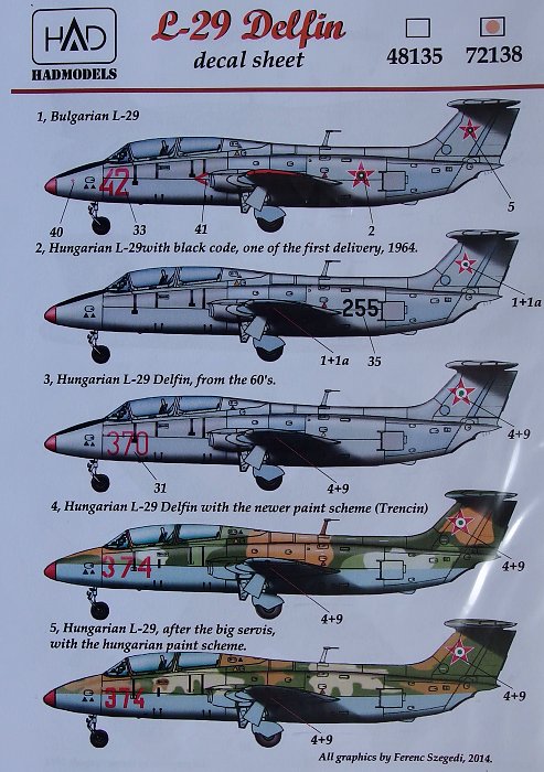 1/72 Decal L-29 Delfin (4x Hungary, 2x Bulgaria)