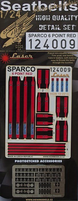 1/24 Seatbelts SPARCO 6 Point RED (laser)