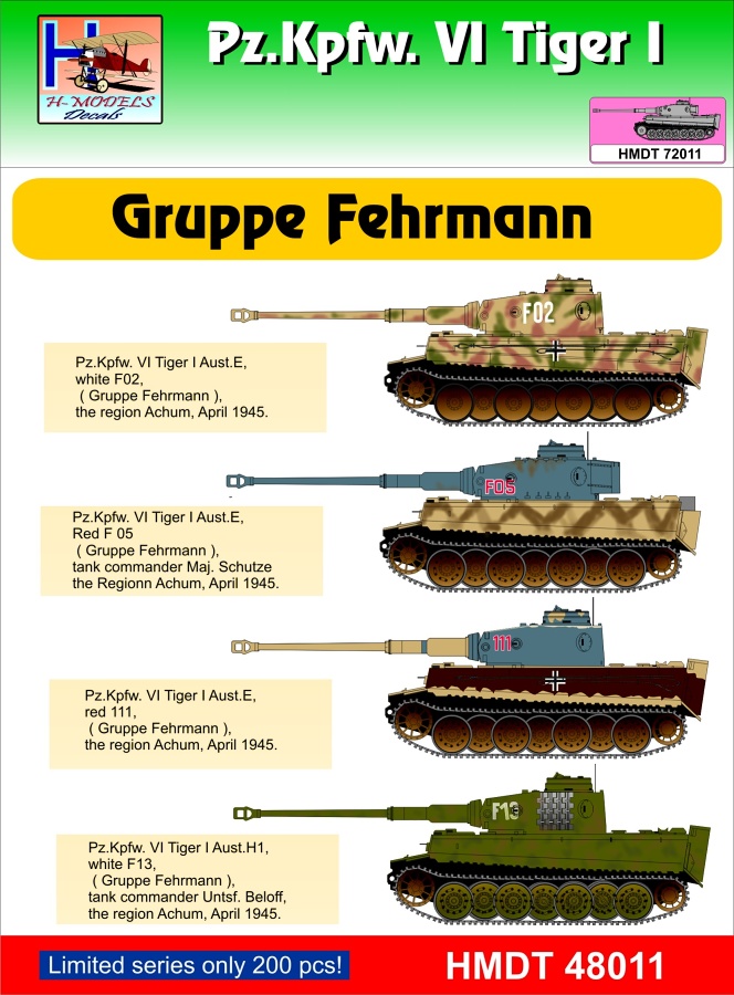 1/48 Decals Pz.Kpfw.VI Tiger I Gruppe Fehrmann