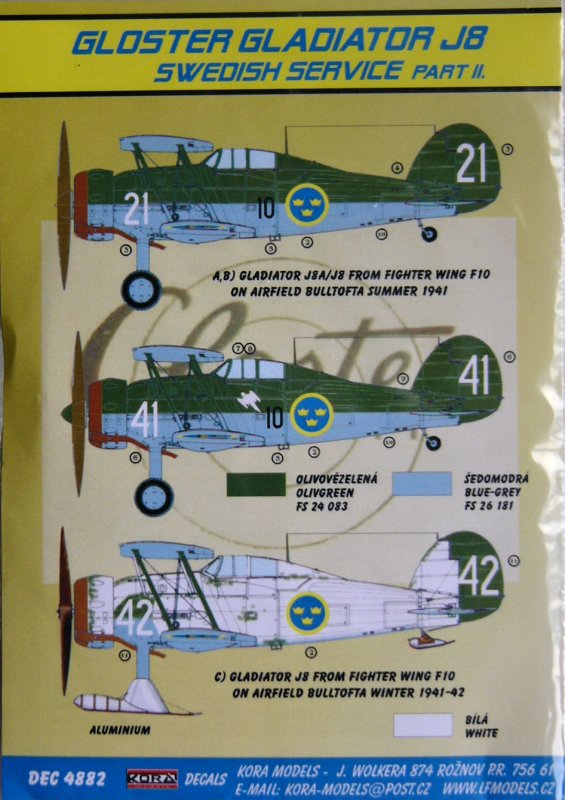 1/48 Decals Gl.Gladiator J8 (Swedish) Part II.