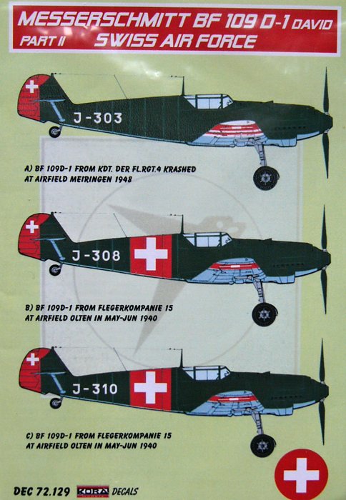 1/72 Decals Bf 109 D-1 David Part II (Swiss AF)