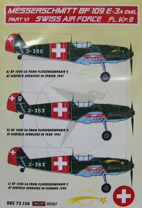 1/72 Decals Bf 109 E-3A Emil Part VI (Swiss AF)