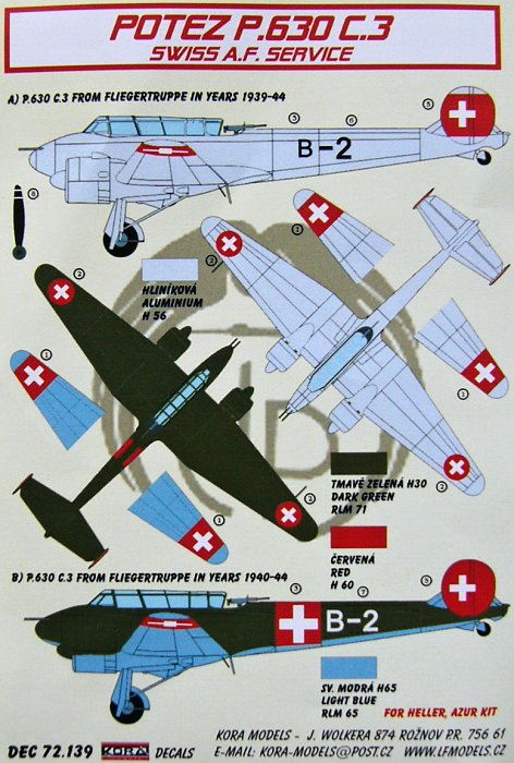 1/72 Decals Potez P.630 C.3 (Swiss Air Force)