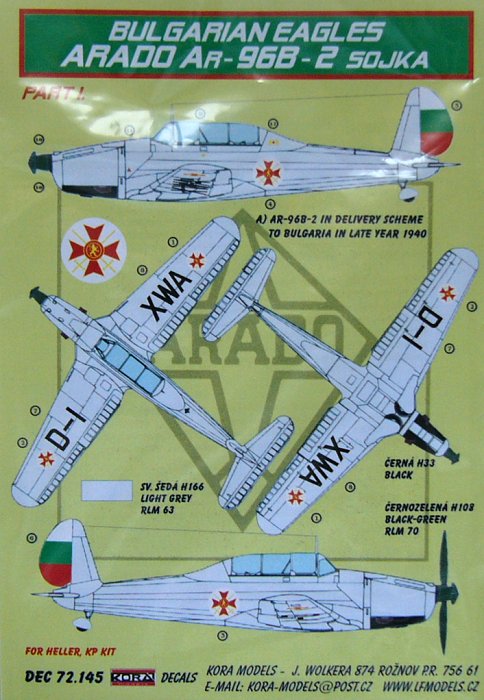 1/72 Decals Ar-96B-2 Sojka (Bulgarian Eagles)