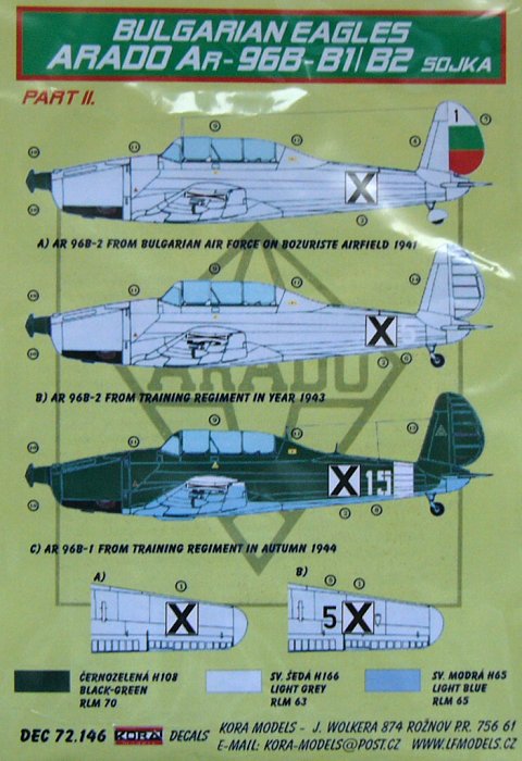 1/72 Decals Ar-96B-B1/B2 Sojka (Bulgarian Eagles)