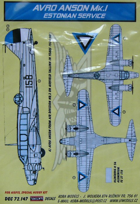 1/72 Decals Avro Anson Mk.I (Estonian Service)