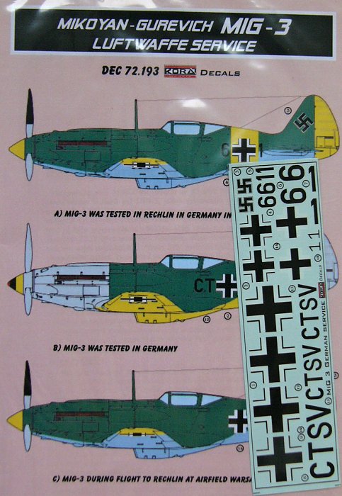 1/72 Decals MiG-3 in Luftwaffe service (ITAL/HOBB)