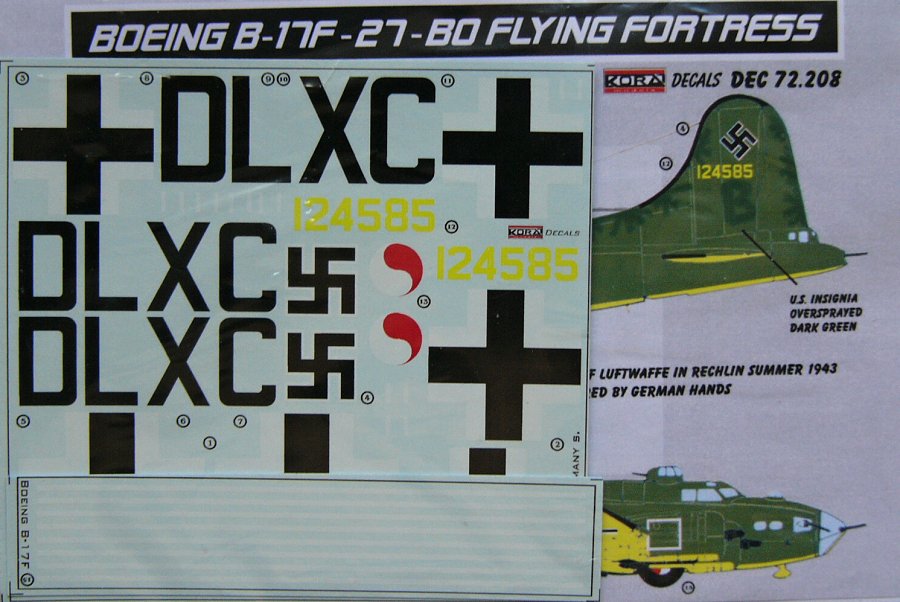 1/72 Decals Boeing B-17F-27-BO Luftwaffe Pt.I