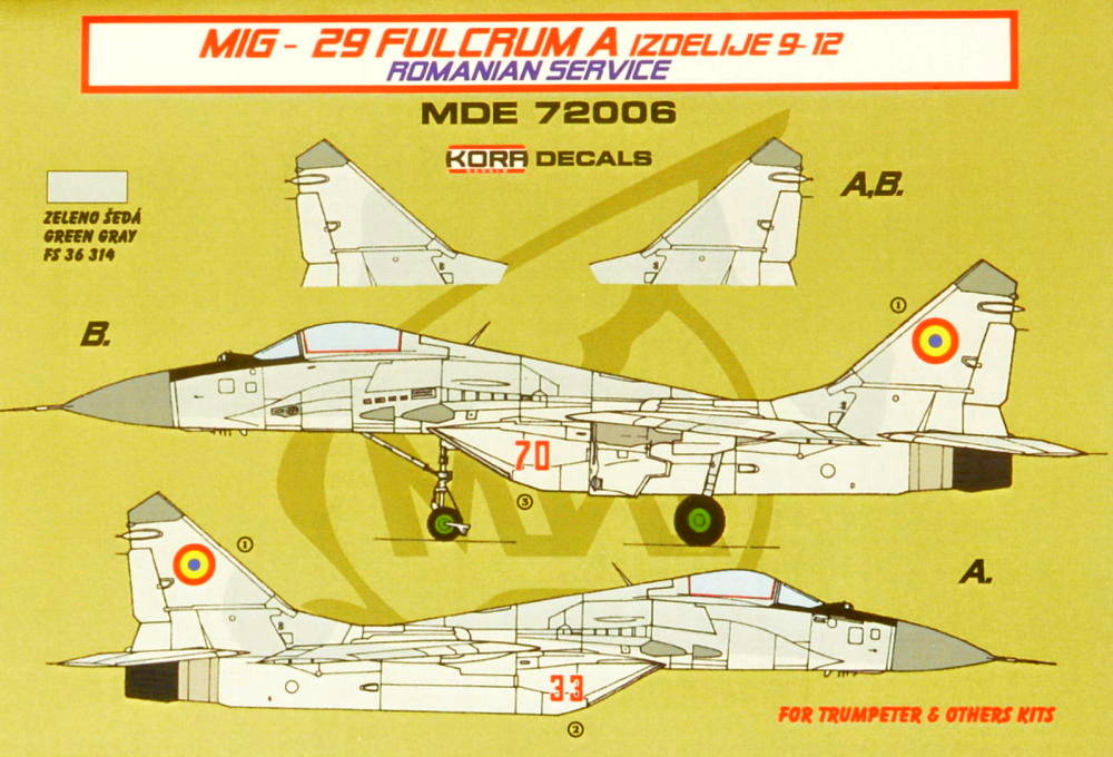 1/72 Decals MiG-29 Fulcrum 9-12 Romanian service