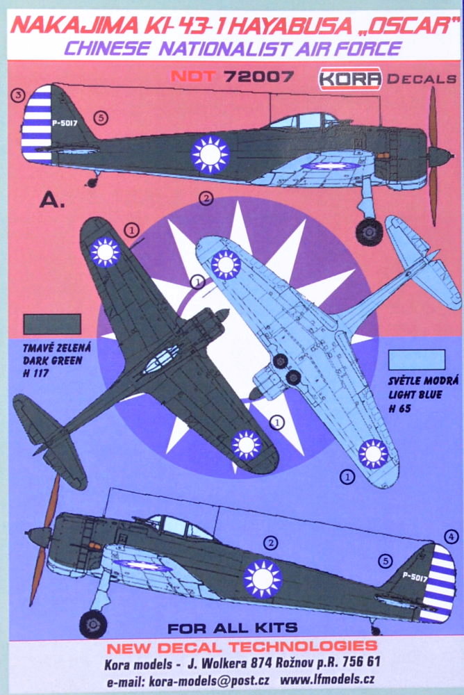 1/72 Decals Nakajima Ki-43-1 Chinese National. AF