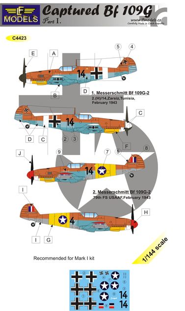 1/144 Decals Captured Bf 109G part 1