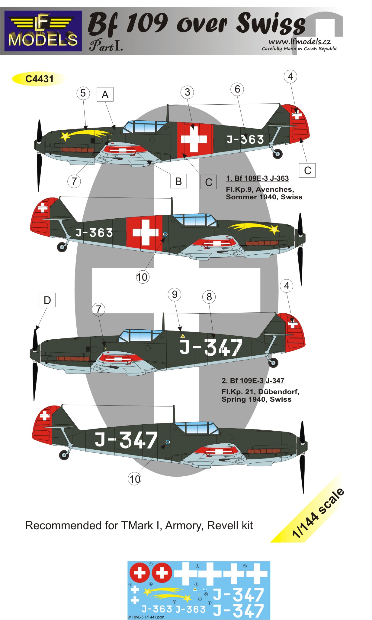 1/144 Decals Bf 109 over Swiss part 1