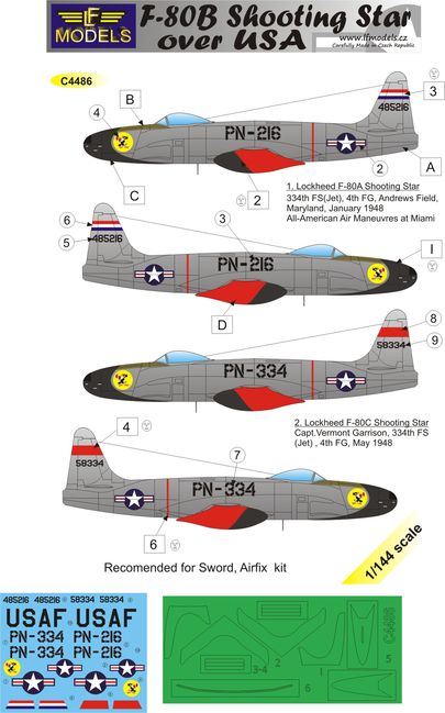 1/144 Decals F-80B Shooting Star over USA