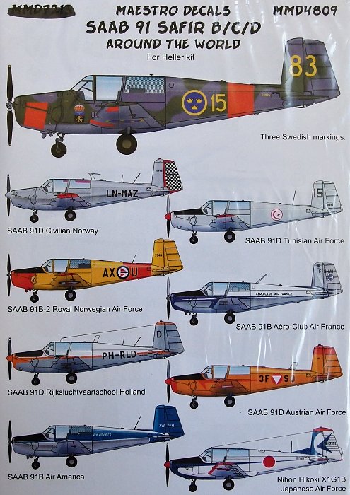 1/48 Decals SAAB 91 B/C/D Safir (5x camo)