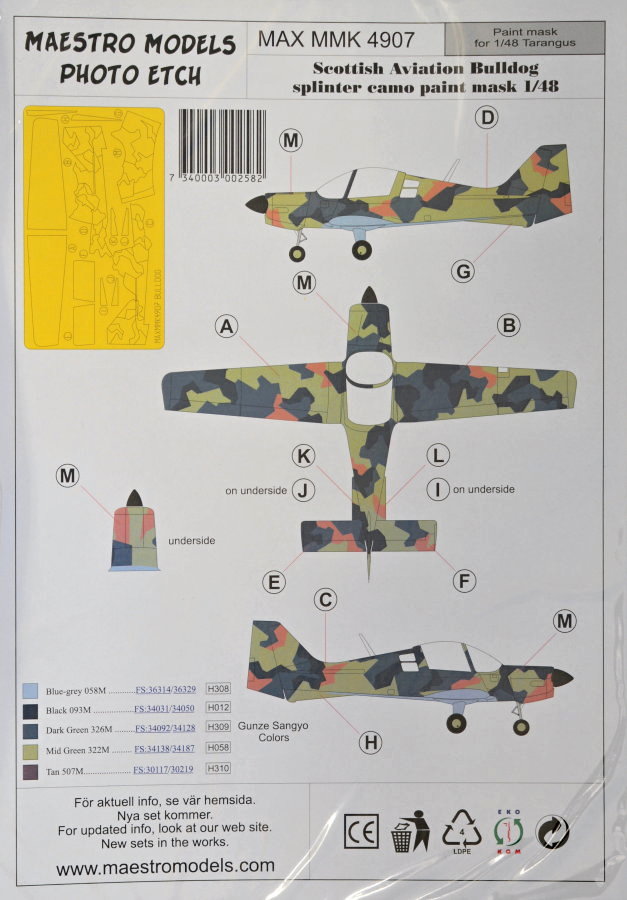 1/48 Scottish Aviation Bulldog splinter camo mask