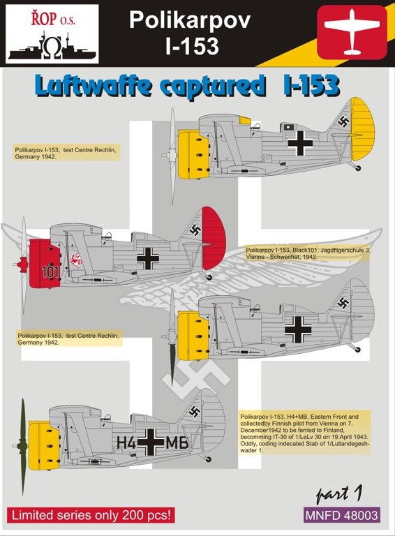 1/48 Decals Polikarpov I-153 Luftwaffe captured