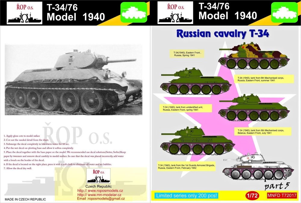 1/72 Decals T-34/76 Model 1940 Rus.cavalry T-34