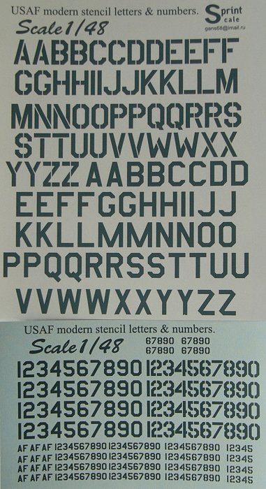 1/48 USAF modern stencil letters&numbers (GREY)