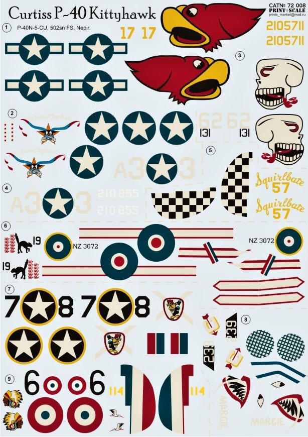 1/72 Curtiss P-40 Kittyhawk (wet decals)