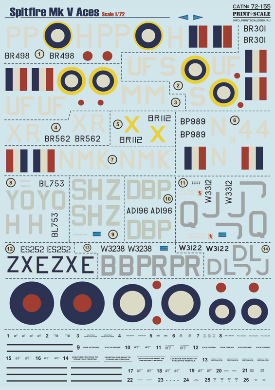 1/72 Spitfire Mk. V Aces (wet decals)