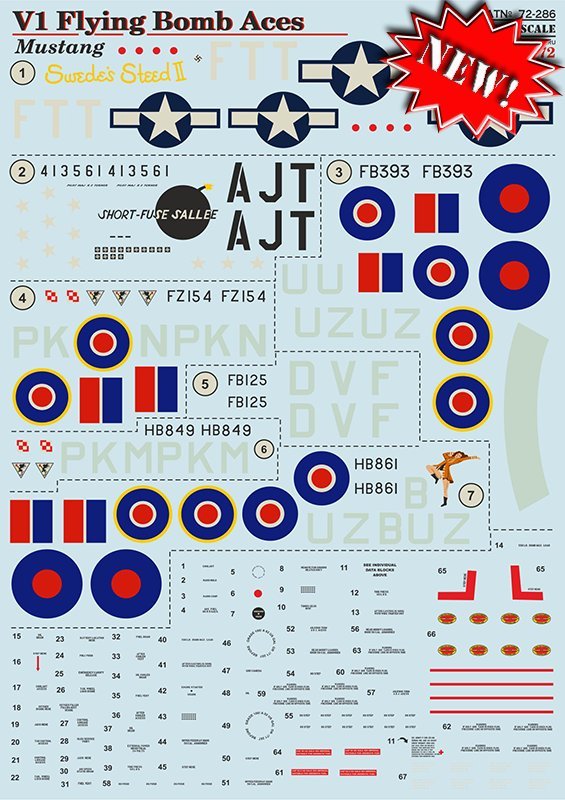 1/72 P-51 Mustang V1 Flying Bomb Aces (wet decals)