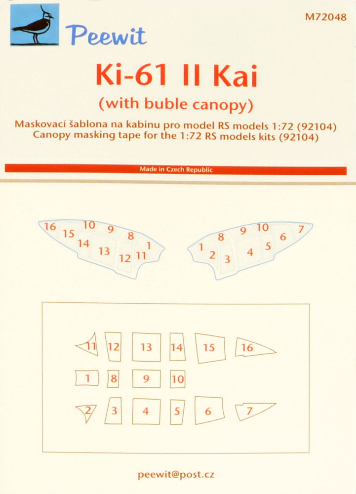 1/72 Canopy mask Ki-61-II bubble can. (RS MODEL)