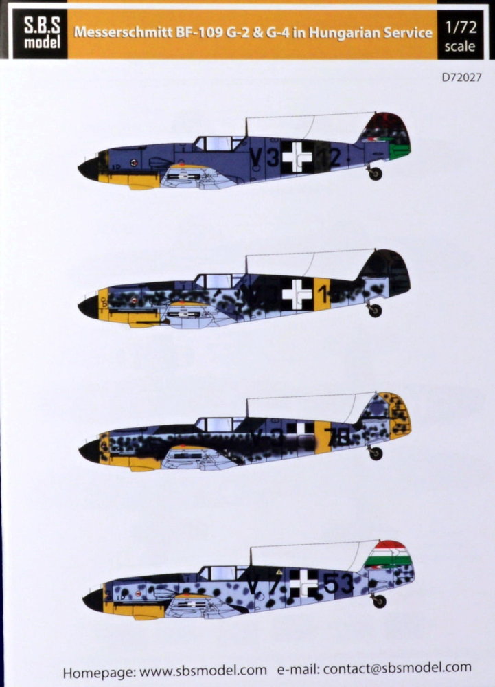 1/72 Decal Bf-109G-2&G-4 in Hungarian Service