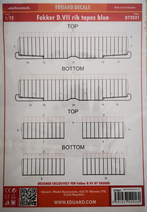 Decals 1/72 Fokker D.VII rib tapes blue (EDU)
