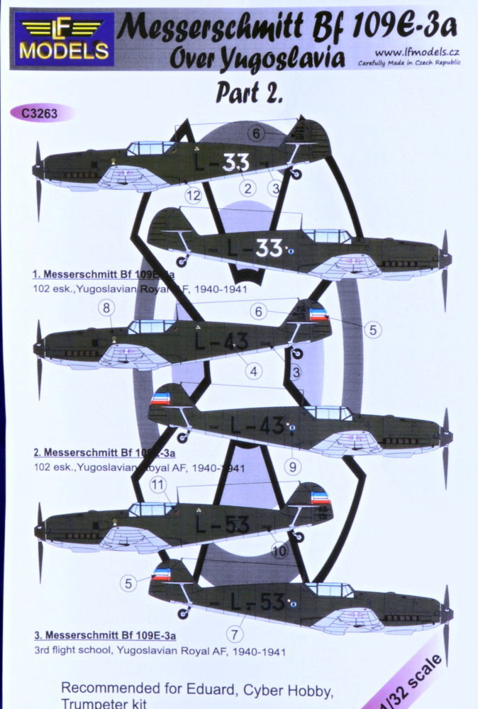 1/32 Decals Bf 109E3a o.Yugoslavia (EDU,TRUMP) II.