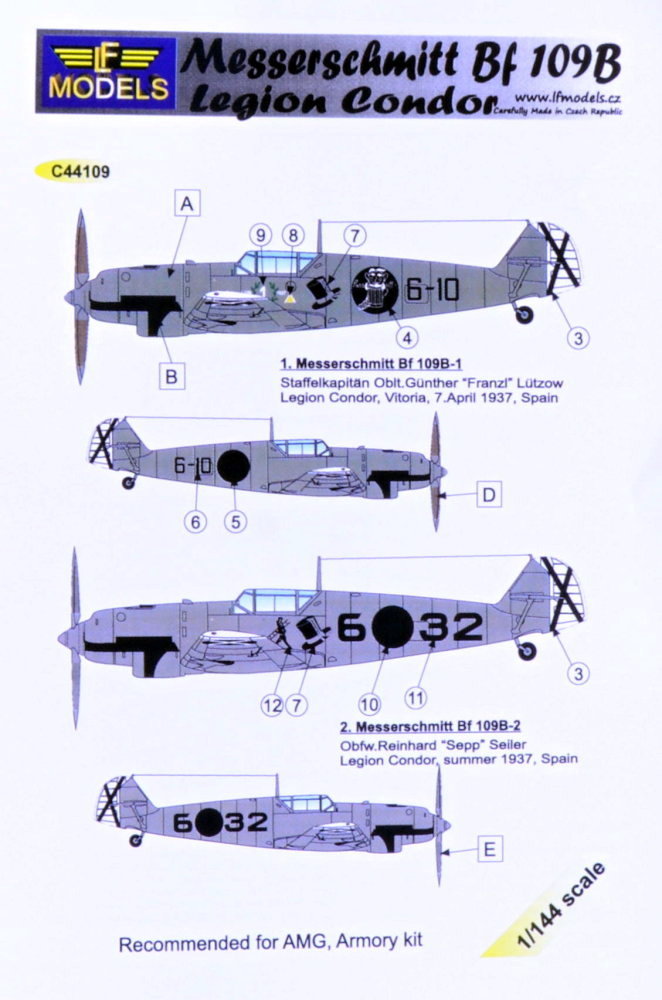 1/144 Decals Bf 109B Legion Condor (AMG/ARMORY)