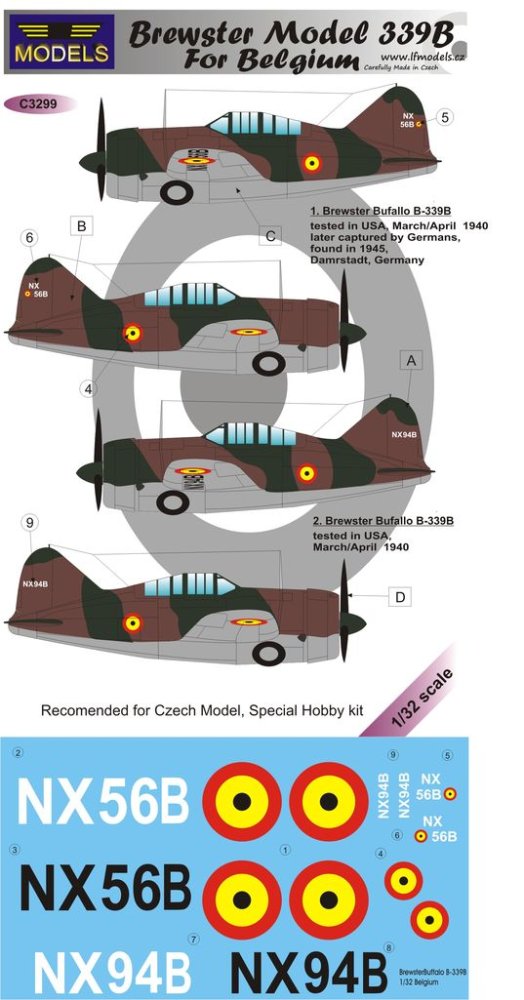 1/32 Decals Brewster Model 339B for Belgium