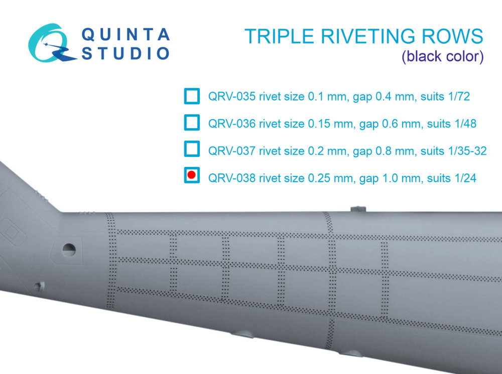 1/24 Triple rivet.rows (0.25 mm, gap 1.0 mm) BLACK