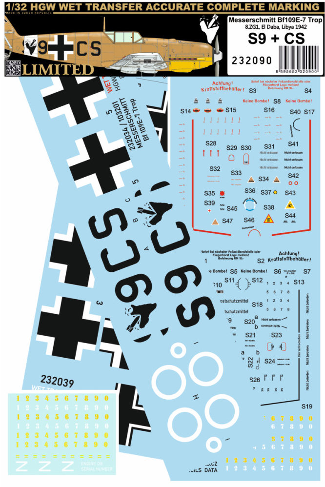 1/32 Decals Bf 109E-7 Trop, El Daba - Libya 1942