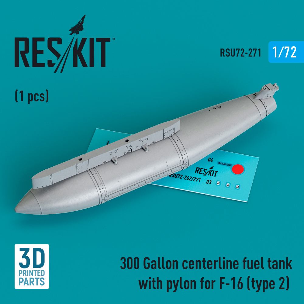 1/72 300 Gal.centerl.fuel tank w/ pyl. F-16 type 2