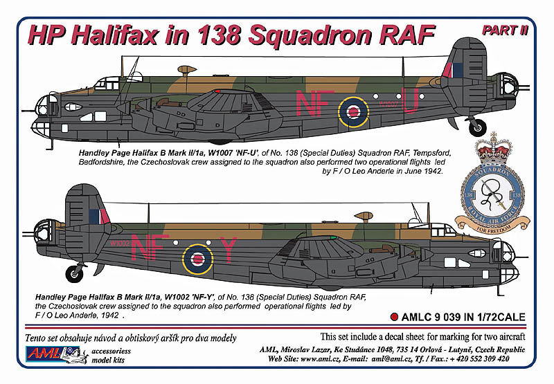 1/72 Decals HP Halifax in 138 Squadron RAF (NFoU)