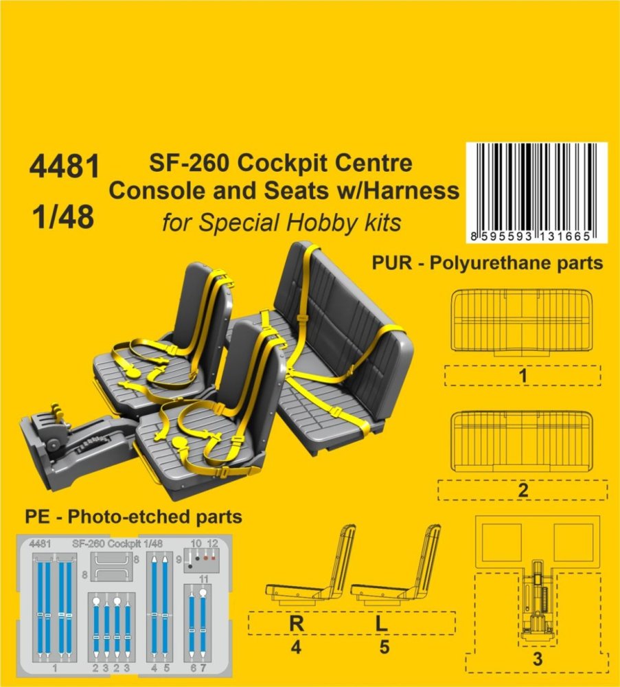 1/48 SF-260 Cockpit Centre Console&Seats w/Harness