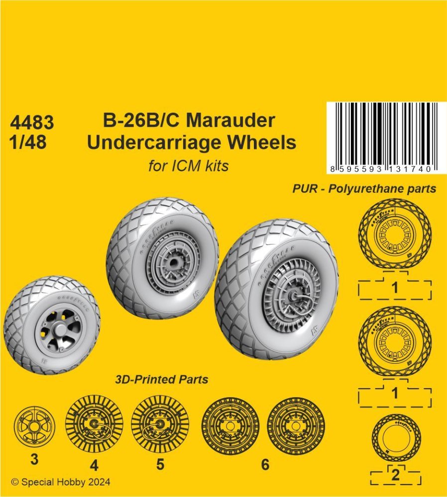 1/48 B-26B/C Marauder Undercarriage Wheels (ICM)