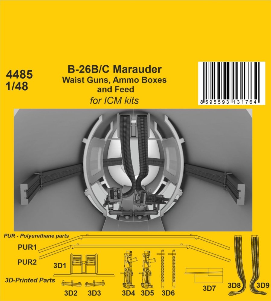 1/48 B-26B/C Marauder Waist Gun, Ammo Boxes & Feed