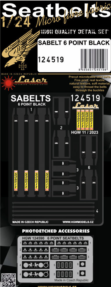 1/24 Seatbelts Sabelt 6 point BLACK (laser)