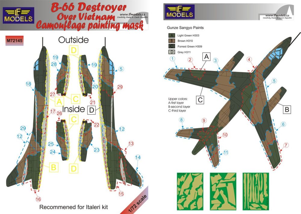 1/72 Mask B-66 Destroyer o.Vietnam Camo Painting