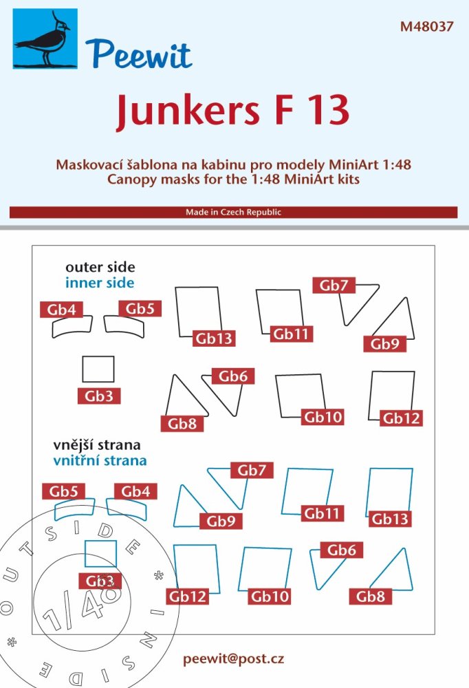 1/48 Canopy mask Junkers F 13 (MINA)