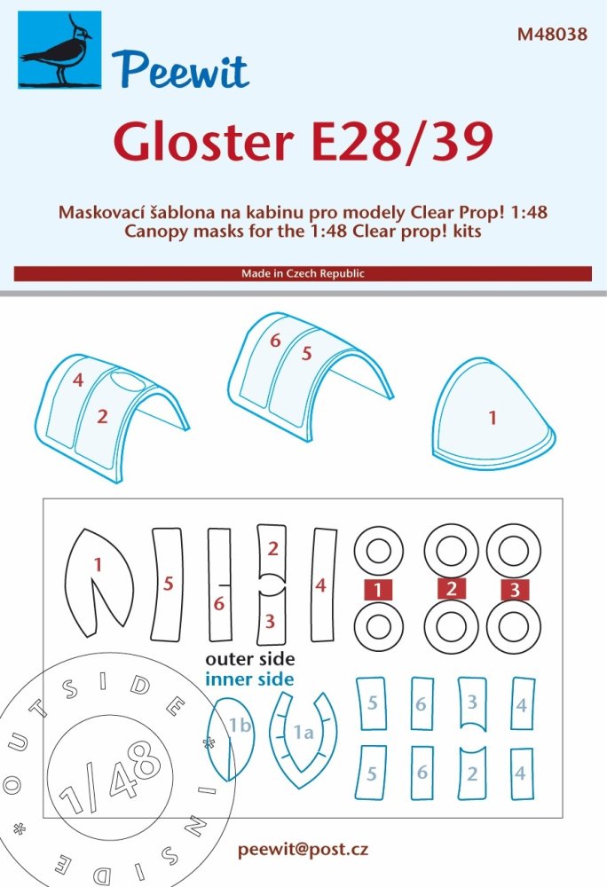 1/48 Canopy mask Gloster E28/39 Pioneer (CL.PROP)