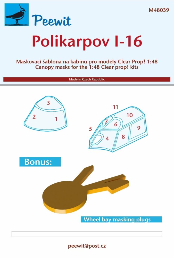 1/48 Canopy mask Polikarpov I-16 (CL.PROP)