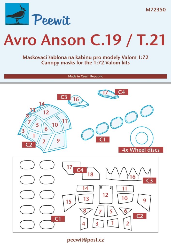 1/72 Canopy mask Avro Anson C.19/T.21 (VALOM)