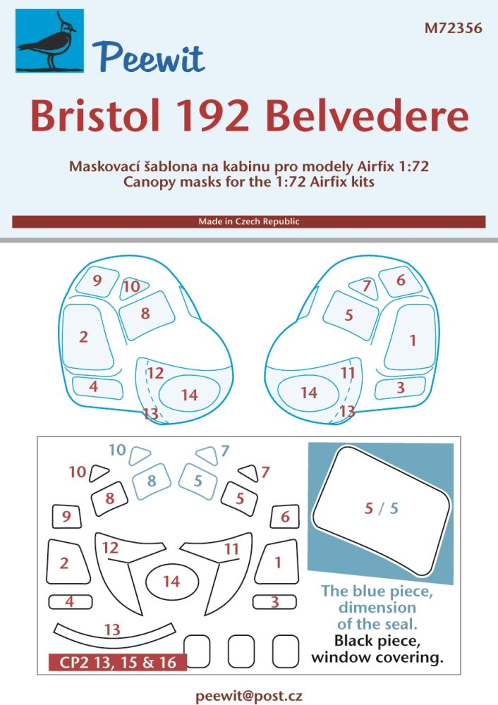 1/72 Canopy mask Bristol 192 Belveder(AIRFIX)