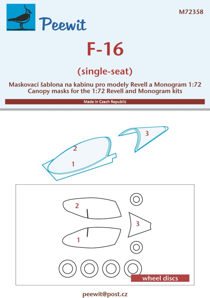 1/72 Canopy mask F-16 single-seat (MONO)