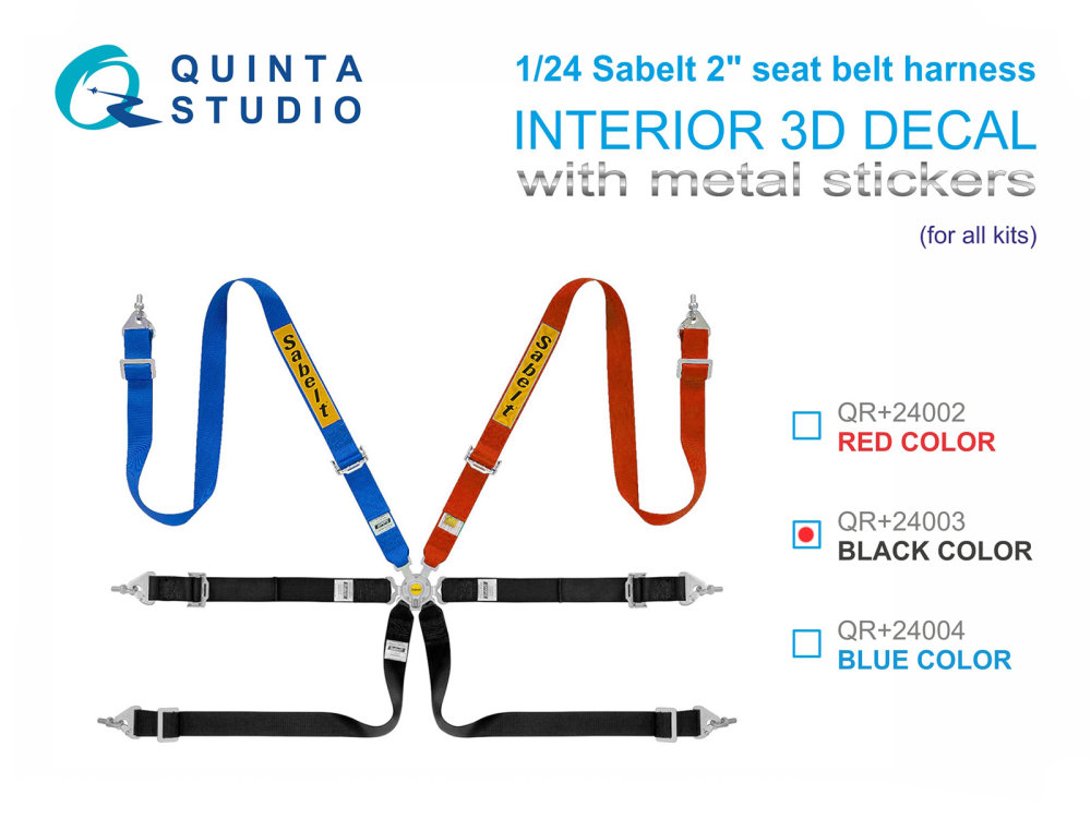 1/24 Sabelt 2inch seatb.harness, black w/ met.b.